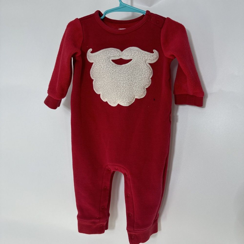Baby‎ Gap Santa Beard Fleece One Piece Romper Red Holiday Sleeper Snap Inseam
